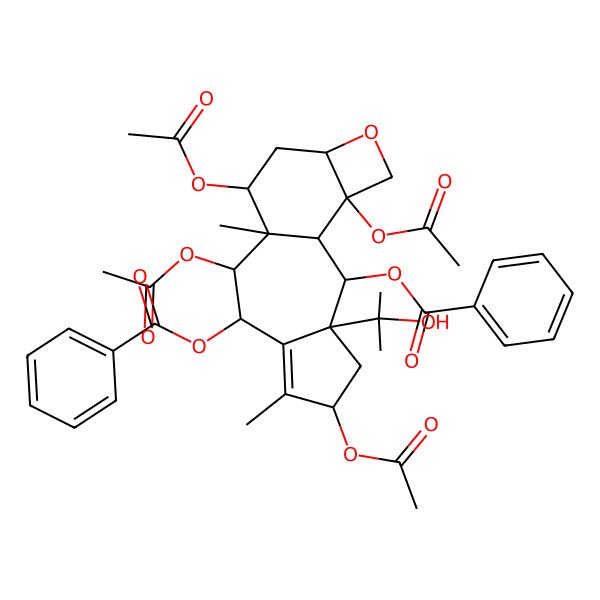 2D Structure of [(2S,3S,5S,8R,9R,10S,11S,13R,16S)-5,9,11,16-tetraacetyloxy-2-benzoyloxy-3-(2-hydroxypropan-2-yl)-6,10-dimethyl-14-oxatetracyclo[8.6.0.03,7.013,16]hexadec-6-en-8-yl] benzoate