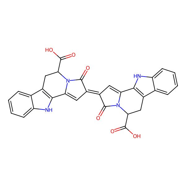 2D Structure of (2E,5S)-2-[(5S)-5-carboxy-3-oxo-6,11-dihydro-5H-indolizino[8,7-b]indol-2-ylidene]-3-oxo-6,11-dihydro-5H-indolizino[8,7-b]indole-5-carboxylic acid