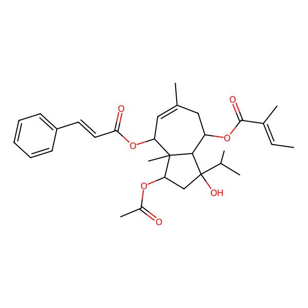 2D Structure of [(1S,3R,3aS,4S,8S,8aR)-1-acetyloxy-3-hydroxy-6,8a-dimethyl-8-[(E)-3-phenylprop-2-enoyl]oxy-3-propan-2-yl-1,2,3a,4,5,8-hexahydroazulen-4-yl] (Z)-2-methylbut-2-enoate