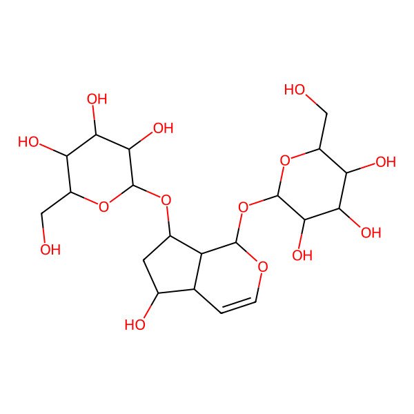 2D Structure of (2S,3R,4S,5R,6R)-2-[[(1S,4aR,5S,7S,7aS)-5-hydroxy-1-[(2S,3R,4S,5S,6R)-3,4,5-trihydroxy-6-(hydroxymethyl)oxan-2-yl]oxy-1,4a,5,6,7,7a-hexahydrocyclopenta[c]pyran-7-yl]oxy]-6-(hydroxymethyl)oxane-3,4,5-triol