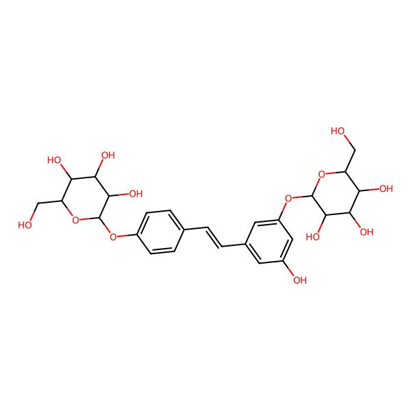 2D Structure of (2R,3S,4S,5R,6S)-2-(hydroxymethyl)-6-[4-[(Z)-2-[3-hydroxy-5-[(2S,3R,4S,5S,6R)-3,4,5-trihydroxy-6-(hydroxymethyl)oxan-2-yl]oxyphenyl]ethenyl]phenoxy]oxane-3,4,5-triol