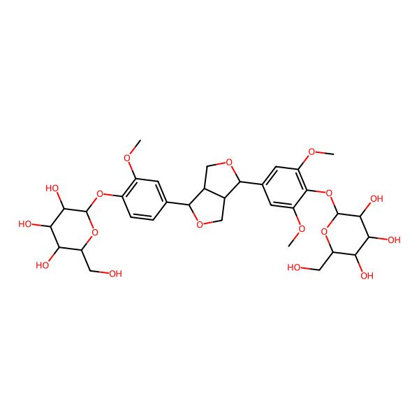 2D Structure of (2S,3R,4S,5S,6R)-2-[4-[6-[3,5-dimethoxy-4-[(2S,3R,4S,5S,6R)-3,4,5-trihydroxy-6-(hydroxymethyl)oxan-2-yl]oxyphenyl]-1,3,3a,4,6,6a-hexahydrofuro[3,4-c]furan-3-yl]-2-methoxyphenoxy]-6-(hydroxymethyl)oxane-3,4,5-triol