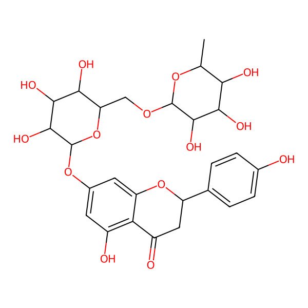 2D Structure of (2S)-5-hydroxy-2-(4-hydroxyphenyl)-7-[(2S,4S,5S)-3,4,5-trihydroxy-6-[[(2R,3S,5R)-3,4,5-trihydroxy-6-methyloxan-2-yl]oxymethyl]oxan-2-yl]oxy-2,3-dihydrochromen-4-one