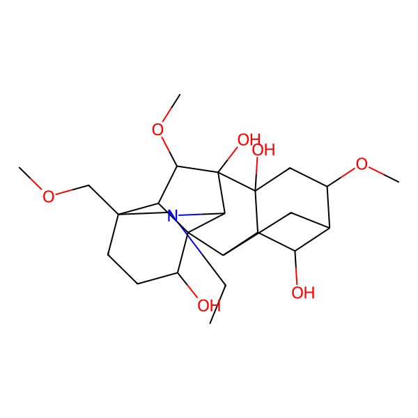 2D Structure of (2R,3R,5R,6S,8R,9R,10R,13S,17R,18S)-11-ethyl-6,18-dimethoxy-13-(methoxymethyl)-11-azahexacyclo[7.7.2.12,5.01,10.03,8.013,17]nonadecane-4,8,9,16-tetrol