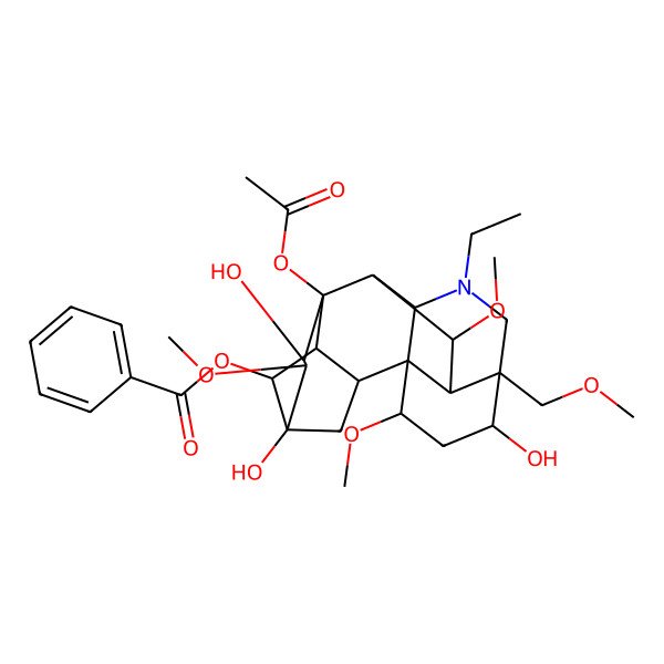 2D Structure of [(1S,5R,6R,7S,8R,9R,10R,13R,14R,16S)-8-acetyloxy-11-ethyl-5,7,14-trihydroxy-6,16,18-trimethoxy-13-(methoxymethyl)-11-azahexacyclo[7.7.2.12,5.01,10.03,8.013,17]nonadecan-4-yl] benzoate