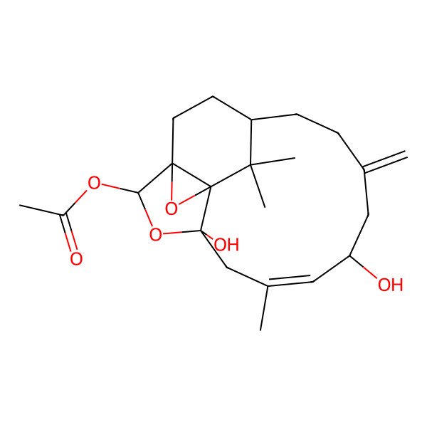 2D Structure of [(1S,2R,4R,6E,8S,13R,15R)-4,8-dihydroxy-6,14,14-trimethyl-10-methylidene-3,16-dioxatetracyclo[11.3.2.01,15.04,15]octadec-6-en-2-yl] acetate