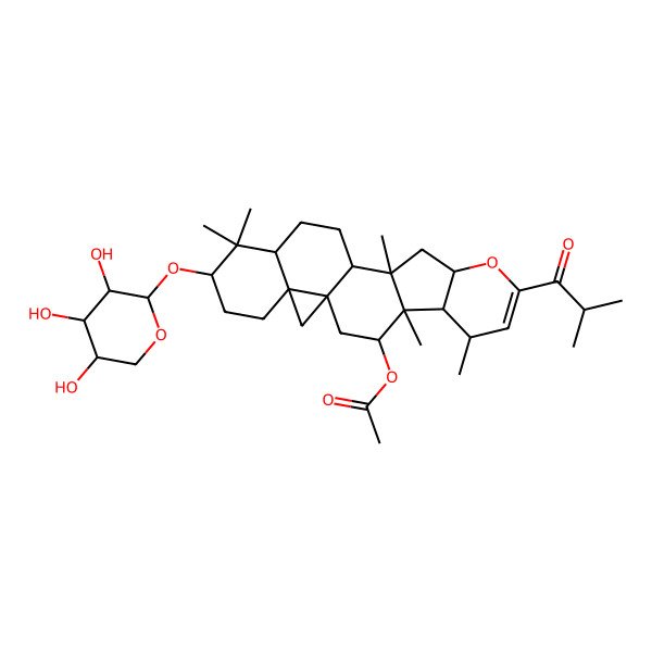2D Structure of [(1R,3R,4R,5R,6S,10S,12S,13S,16R,18S,21R)-4,6,12,17,17-pentamethyl-8-(2-methylpropanoyl)-18-[(2S,3R,4S,5R)-3,4,5-trihydroxyoxan-2-yl]oxy-9-oxahexacyclo[11.9.0.01,21.04,12.05,10.016,21]docos-7-en-3-yl] acetate