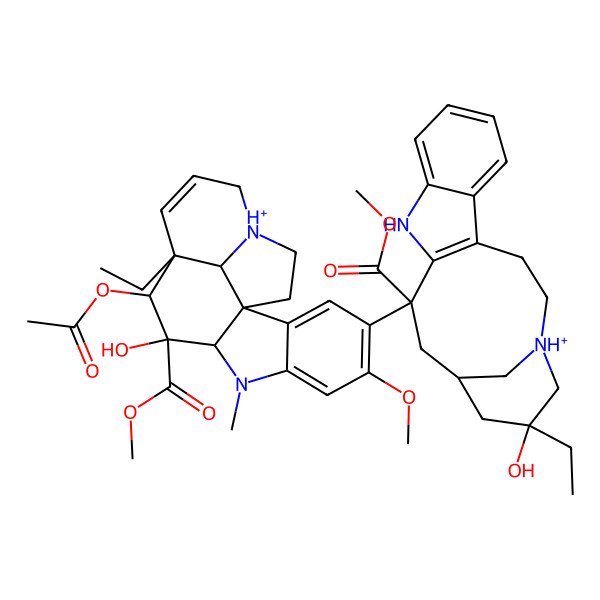 2D Structure of methyl (1R,9S,10R,11S,12R,19S)-11-acetyloxy-12-ethyl-4-(17-ethyl-17-hydroxy-13-methoxycarbonyl-11-aza-1-azoniatetracyclo[13.3.1.04,12.05,10]nonadeca-4(12),5,7,9-tetraen-13-yl)-10-hydroxy-5-methoxy-8-methyl-8-aza-16-azoniapentacyclo[10.6.1.01,9.02,7.016,19]nonadeca-2,4,6,13-tetraene-10-carboxylate