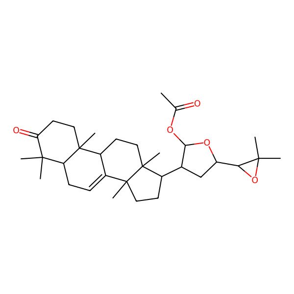 2D Structure of [5-(3,3-dimethyloxiran-2-yl)-3-[(10R)-4,4,10,13,14-pentamethyl-3-oxo-1,2,5,6,9,11,12,15,16,17-decahydrocyclopenta[a]phenanthren-17-yl]oxolan-2-yl] acetate