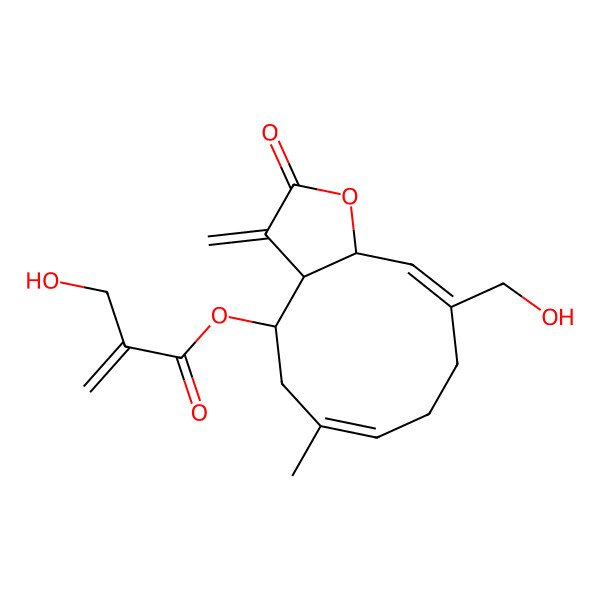 2D Structure of [(3aR,4S,6Z,10E,11aR)-10-(hydroxymethyl)-6-methyl-3-methylidene-2-oxo-3a,4,5,8,9,11a-hexahydrocyclodeca[b]furan-4-yl] 2-(hydroxymethyl)prop-2-enoate