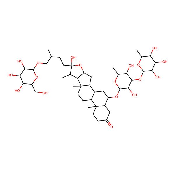 2D Structure of (6R,7S,9S,13R,18S,19S)-19-[(2S,3R,4R,5S,6R)-3,5-dihydroxy-6-methyl-4-[(2S,3R,4R,5R,6R)-3,4,5-trihydroxy-6-methyloxan-2-yl]oxyoxan-2-yl]oxy-6-hydroxy-7,9,13-trimethyl-6-[(3S)-3-methyl-4-[(2R,3R,4R,5R,6R)-3,4,5-trihydroxy-6-(hydroxymethyl)oxan-2-yl]oxybutyl]-5-oxapentacyclo[10.8.0.02,9.04,8.013,18]icosan-16-one