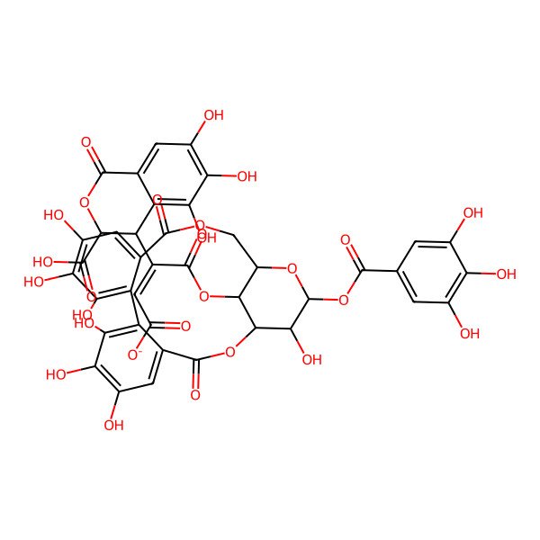 2D Structure of (Z)-3-[(3S,4R)-3-carboxy-5,6,7-trihydroxy-1-oxo-3,4-dihydroisochromen-4-yl]-4-[[(1R,19R,21S,22R,23R)-6,7,8,11,12,13,22-heptahydroxy-3,16-dioxo-21-(3,4,5-trihydroxybenzoyl)oxy-2,17,20-trioxatetracyclo[17.3.1.04,9.010,15]tricosa-4,6,8,10,12,14-hexaen-23-yl]oxy]-4-oxobut-2-enoate