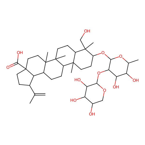 2D Structure of (5aR,8R)-9-[(2R,3R,4R,5R,6S)-4,5-dihydroxy-6-methyl-3-[(2S,3R,4S,5R)-3,4,5-trihydroxyoxan-2-yl]oxyoxan-2-yl]oxy-8-(hydroxymethyl)-5a,5b,8,11a-tetramethyl-1-prop-1-en-2-yl-1,2,3,4,5,6,7,7a,9,10,11,11b,12,13,13a,13b-hexadecahydrocyclopenta[a]chrysene-3a-carboxylic acid
