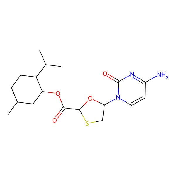 2D Structure of 5-(4-Amino-2-oxo-1(2h)-pyrimidinyl)-1,3-oxathiolane-2-carboxylic acid 5-methyl-2-(1-methylethyl)cyclohexyl ester