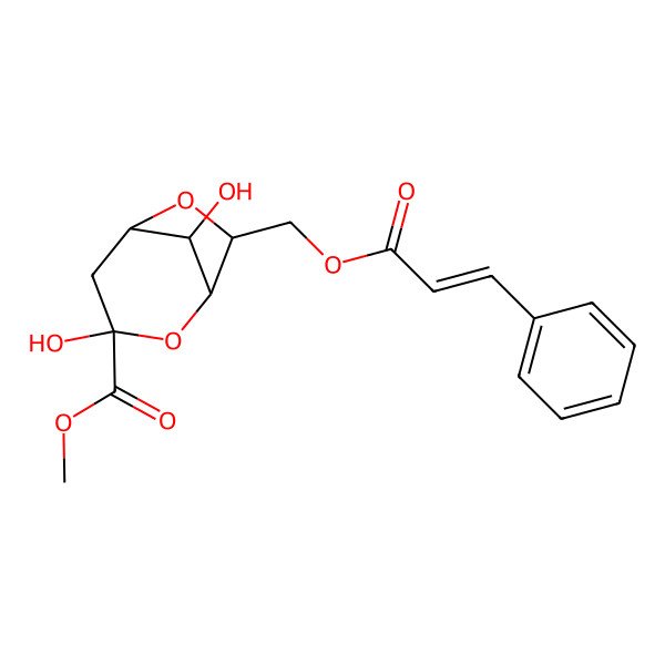 2D Structure of methyl (1S,3R,5R,7R,8S)-3,8-dihydroxy-7-[[(E)-3-phenylprop-2-enoyl]oxymethyl]-2,6-dioxabicyclo[3.2.1]octane-3-carboxylate