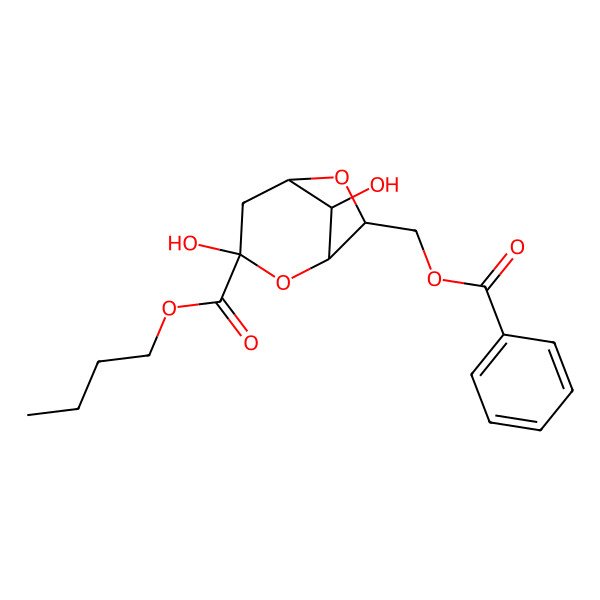 2D Structure of butyl (1S,3R,5R,7R,8S)-7-(benzoyloxymethyl)-3,8-dihydroxy-2,6-dioxabicyclo[3.2.1]octane-3-carboxylate