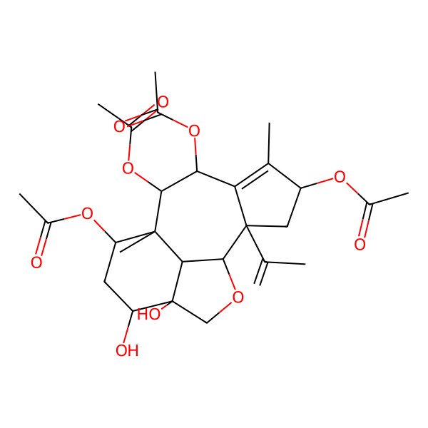 2D Structure of [(1S,2S,4S,7R,8R,9S,10S,12S,13S,16R)-4,7,8-triacetyloxy-12,13-dihydroxy-5,9-dimethyl-2-prop-1-en-2-yl-15-oxatetracyclo[7.6.1.02,6.013,16]hexadec-5-en-10-yl] acetate