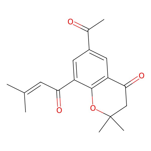 2D Structure of 6-acetyl-2,2-dimethyl-8-(3-methylbut-2-enoyl)-3H-chromen-4-one