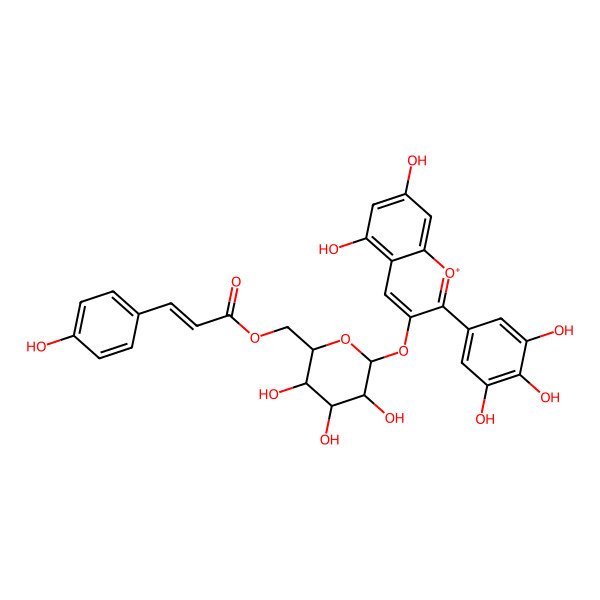 2D Structure of Delphinidin 3-O-beta-D-(6-O-(E)-p-coumaryl)galactopyranoside