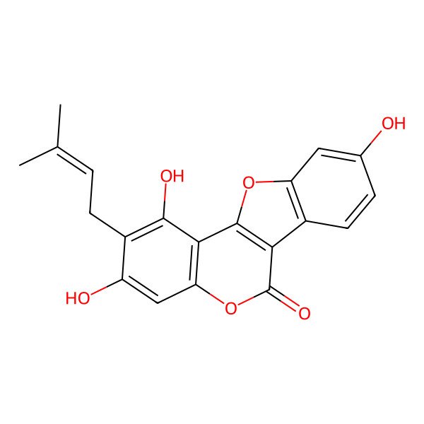 2D Structure of 1,3,9-Trihydroxy-2-(3-methylbut-2-enyl)-[1]benzofuro[3,2-c]chromen-6-one