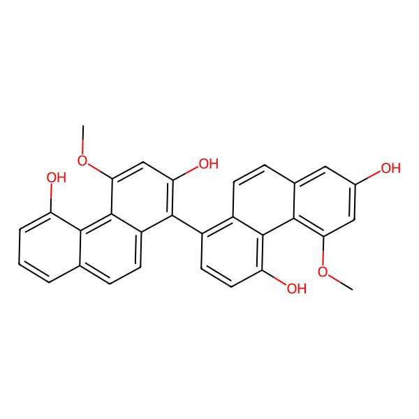 2D Structure of 1-(4,7-Dihydroxy-5-methoxyphenanthren-1-yl)-4-methoxyphenanthrene-2,5-diol 2D Structure of 1-(4,7-Dihydroxy-5-methoxyphenanthren-1-yl)-4-methoxyphenanthrene-2,5-diol