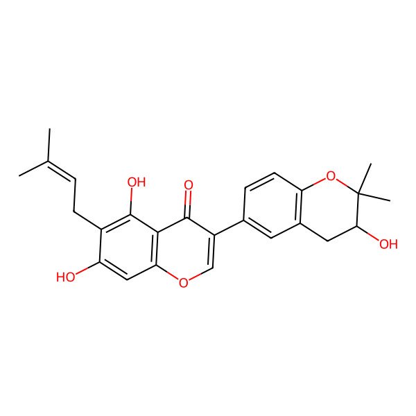 2D Structure of 5,7-Dihydroxy-3-(3-hydroxy-2,2-dimethyl-3,4-dihydrochromen-6-yl)-6-(3-methylbut-2-enyl)chromen-4-one
