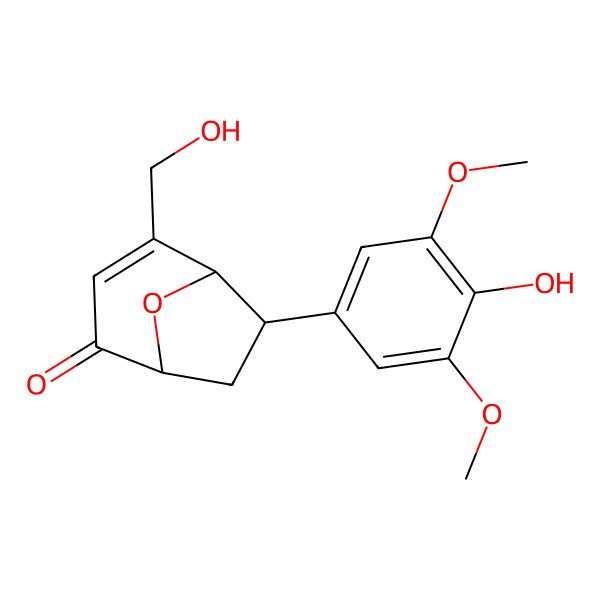 2D Structure of (1S,5S,6R)-6-(4-hydroxy-3,5-dimethoxyphenyl)-4-(hydroxymethyl)-8-oxabicyclo[3.2.1]oct-3-en-2-one