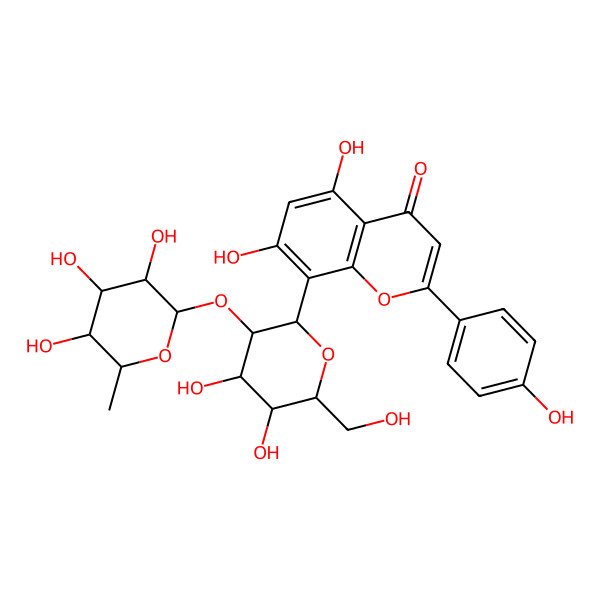 2D Structure of (1S)-1,5-anhydro-2-O-(6-deoxy-beta-L-mannopyranosyl)-1-[5,7-dihydroxy-2-(4-hydroxyphenyl)-4-oxo-4H-chromen-8-yl]-D-glucitol