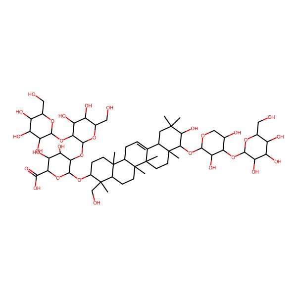 2D Structure of (2S,3S,4S,5R,6R)-6-[[(3S,4S,6aR,8aR,9S,10R,14bR)-9-[(2S,3R,4S,5R)-3,5-dihydroxy-4-[(2S,3R,4S,5S,6R)-3,4,5-trihydroxy-6-(hydroxymethyl)oxan-2-yl]oxyoxan-2-yl]oxy-10-hydroxy-4-(hydroxymethyl)-4,6a,6b,8a,11,11,14b-heptamethyl-1,2,3,4a,5,6,7,8,9,10,12,12a,14,14a-tetradecahydropicen-3-yl]oxy]-5-[(2S,3R,4S,5R,6R)-4,5-dihydroxy-6-(hydroxymethyl)-3-[(2S,3R,4S,5S,6R)-3,4,5-trihydroxy-6-(hydroxymethyl)oxan-2-yl]oxyoxan-2-yl]oxy-3,4-dihydroxyoxane-2-carboxylic acid