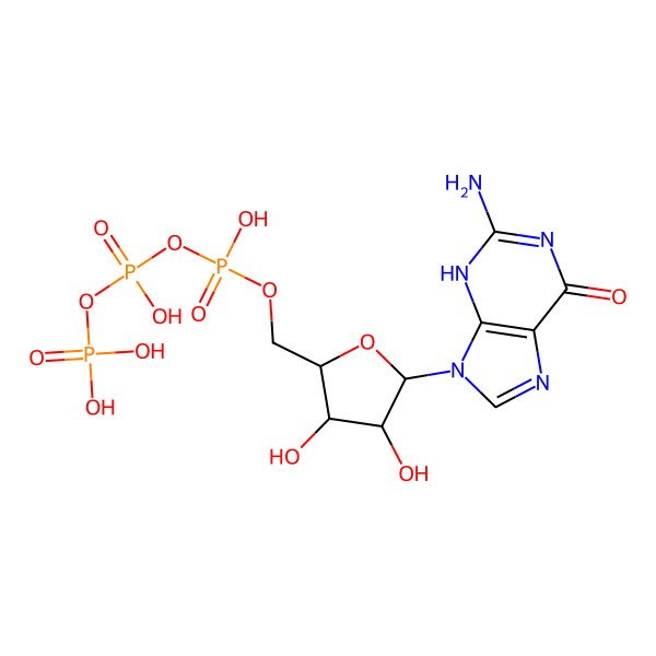 2D Structure of [[(2R,3S,4R,5R)-5-(2-amino-6-oxo-3H-purin-9-yl)-3,4-dihydroxyoxolan-2-yl]methoxy-hydroxyphosphoryl] phosphono hydrogen phosphate