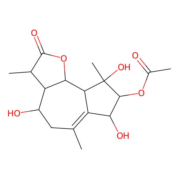 2D Structure of (3S)-3abeta,4,5,7,8,9,9abeta,9balpha-Octahydro-3beta,6,9-trimethyl-4beta,7beta,9beta-trihydroxy-8beta-acetoxyazuleno[4,5-b]furan-2(3H)-one