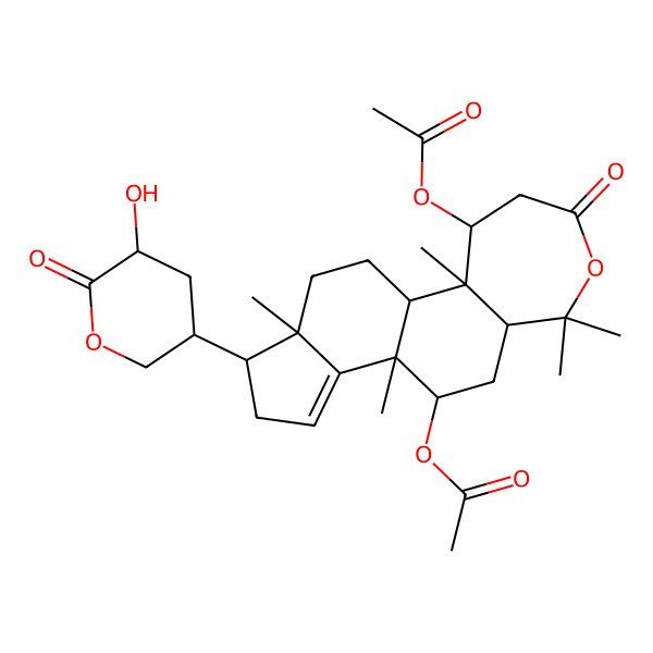 2D Structure of [(1R,2R,3S,8R,10R,11R,15S,16S)-3-acetyloxy-15-[(3S,5R)-5-hydroxy-6-oxooxan-3-yl]-2,7,7,11,16-pentamethyl-5-oxo-6-oxatetracyclo[9.7.0.02,8.012,16]octadec-12-en-10-yl] acetate