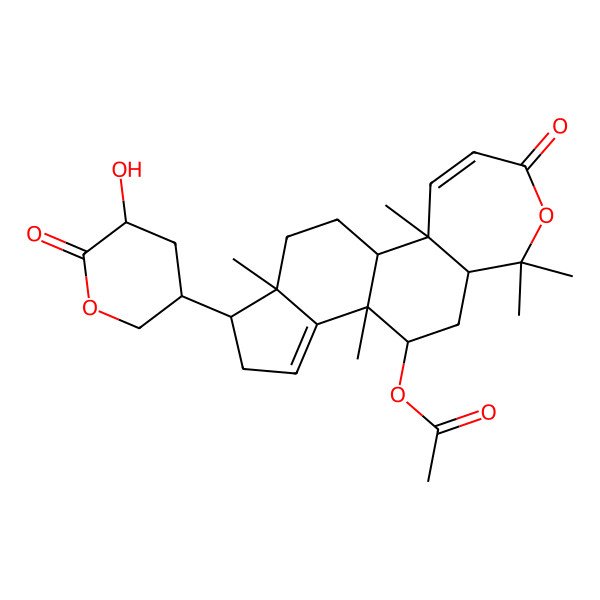 2D Structure of [(1S,3bR,4R,5aR,10aR,10bR,12aS)-1-[(3S,5R)-5-hydroxy-6-oxooxan-3-yl]-3b,6,6,10a,12a-pentamethyl-8-oxo-1,2,4,5,5a,10b,11,12-octahydroindeno[5,4-g][2]benzoxepin-4-yl] acetate