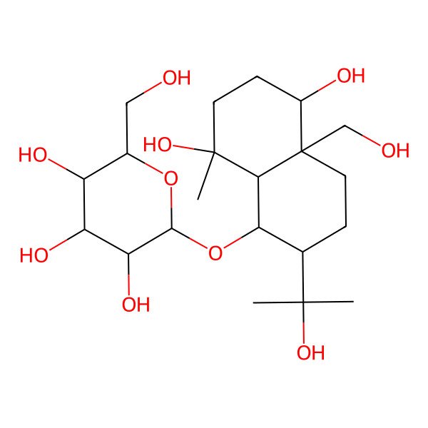 2D Structure of (2R,3R,4S,5S,6R)-2-[[(1R,2R,4aS,5S,8S)-5,8-dihydroxy-4a-(hydroxymethyl)-2-(2-hydroxypropan-2-yl)-8-methyl-1,2,3,4,5,6,7,8a-octahydronaphthalen-1-yl]oxy]-6-(hydroxymethyl)oxane-3,4,5-triol