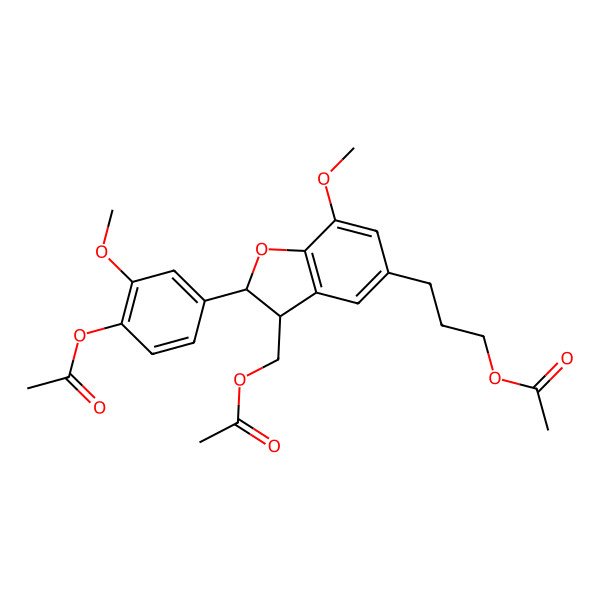 2D Structure of 3-[(2S,3R)-2-(4-acetyloxy-3-methoxyphenyl)-3-(acetyloxymethyl)-7-methoxy-2,3-dihydro-1-benzofuran-5-yl]propyl acetate