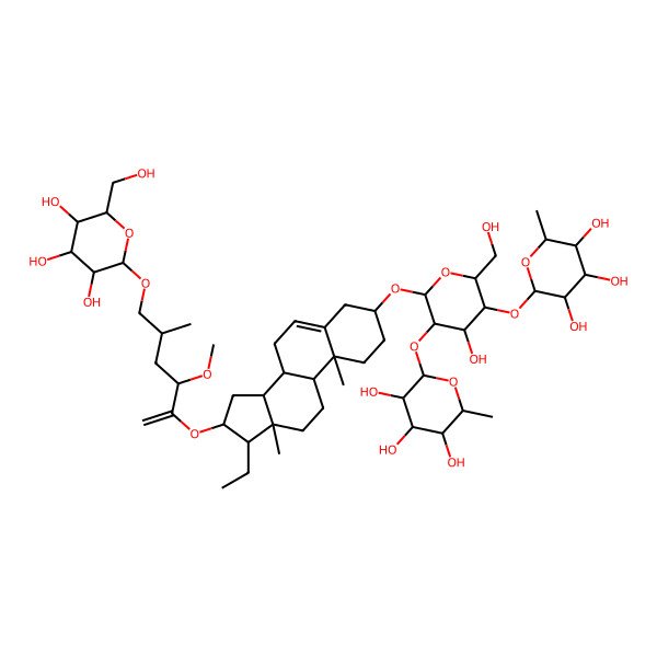 2D Structure of 26-O-beta-D-glucopyranosyl-3beta,26-dihydroxy-23S-methoxy-25(R)-furosta-5,20(22)-dien-3-O-alpha-L-rhamnopyranosyl(1-2)-[alpha-L-rhamnopyranosyl(1-4)]-beta-D-glucopyranoside