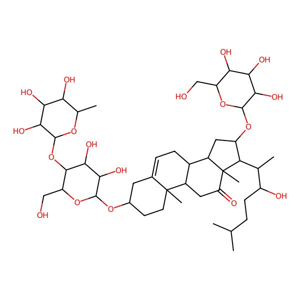 2D Structure of (3S,8R,9S,10R,13S,14S,16S,17R)-3-[(2R,3R,4R,5S,6R)-3,4-dihydroxy-6-(hydroxymethyl)-5-[(2S,3R,4R,5R,6S)-3,4,5-trihydroxy-6-methyloxan-2-yl]oxyoxan-2-yl]oxy-17-[(2S,3S)-3-hydroxy-6-methylheptan-2-yl]-10,13-dimethyl-16-[(2R,3R,4S,5S,6R)-3,4,5-trihydroxy-6-(hydroxymethyl)oxan-2-yl]oxy-1,2,3,4,7,8,9,11,14,15,16,17-dodecahydrocyclopenta[a]phenanthren-12-one