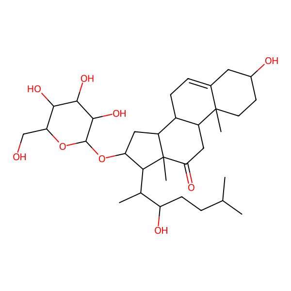 2D Structure of (3S,8R,9S,10R,13S,14S,16S,17R)-3-hydroxy-17-[(2S,3S)-3-hydroxy-6-methylheptan-2-yl]-10,13-dimethyl-16-[(2R,3R,4S,5S,6R)-3,4,5-trihydroxy-6-(hydroxymethyl)oxan-2-yl]oxy-1,2,3,4,7,8,9,11,14,15,16,17-dodecahydrocyclopenta[a]phenanthren-12-one