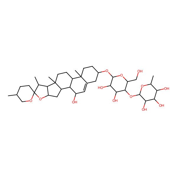 2D Structure of (2S,3R,4R,5R,6S)-2-[(2R,3S,4R,5R,6R)-4,5-dihydroxy-2-(hydroxymethyl)-6-[(1S,2S,4S,5'R,6R,7S,8R,9S,12S,13R,16S,20R)-20-hydroxy-5',7,9,13-tetramethylspiro[5-oxapentacyclo[10.8.0.02,9.04,8.013,18]icos-18-ene-6,2'-oxane]-16-yl]oxyoxan-3-yl]oxy-6-methyloxane-3,4,5-triol