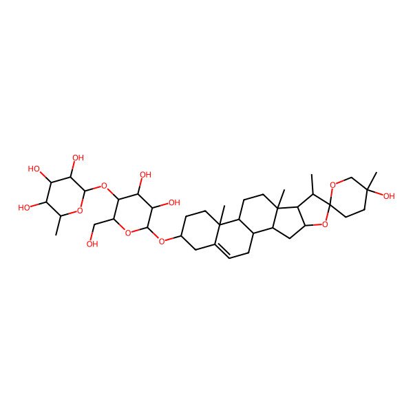 2D Structure of (2S,3R,4R,5R,6S)-2-[(2R,3S,4R,5R,6R)-4,5-dihydroxy-2-(hydroxymethyl)-6-[(1S,2S,4S,5'S,6R,7S,8R,9S,12S,13R,16S)-5'-hydroxy-5',7,9,13-tetramethylspiro[5-oxapentacyclo[10.8.0.02,9.04,8.013,18]icos-18-ene-6,2'-oxane]-16-yl]oxyoxan-3-yl]oxy-6-methyloxane-3,4,5-triol