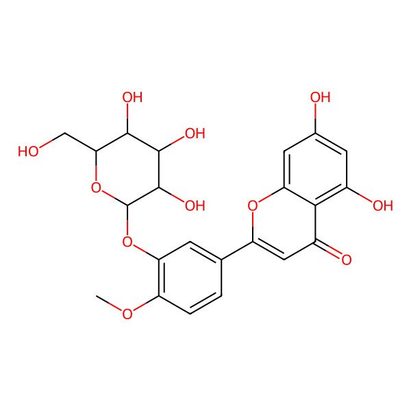 2D Structure of 5,7-dihydroxy-2-[4-methoxy-3-[(2S,3R,4S,5S,6R)-3,4,5-trihydroxy-6-(hydroxymethyl)oxan-2-yl]oxyphenyl]chromen-4-one