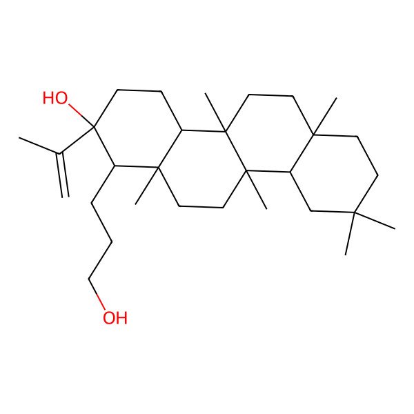 2D Structure of (1R,2R,4aR,4bS,6aS,10aR,10bR,12aS)-1-(3-hydroxypropyl)-4b,6a,9,9,10b,12a-hexamethyl-2-prop-1-en-2-yl-1,3,4,4a,5,6,7,8,10,10a,11,12-dodecahydrochrysen-2-ol