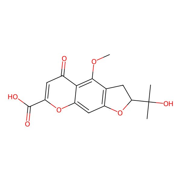 2D Structure of (2R)-2-(2-hydroxypropan-2-yl)-4-methoxy-5-oxo-2,3-dihydrofuro[3,2-g]chromene-7-carboxylic acid