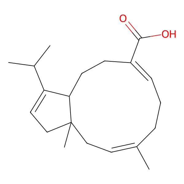 2D Structure of (3aR,5Z,9E,12aS)-3a,6-dimethyl-1-propan-2-yl-4,7,8,11,12,12a-hexahydro-3H-cyclopenta[11]annulene-10-carboxylic acid