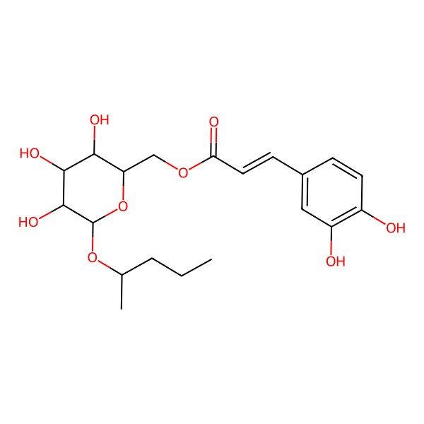 2D Structure of [(2R,3S,4S,5R,6R)-3,4,5-trihydroxy-6-[(2S)-pentan-2-yl]oxyoxan-2-yl]methyl (E)-3-(3,4-dihydroxyphenyl)prop-2-enoate
