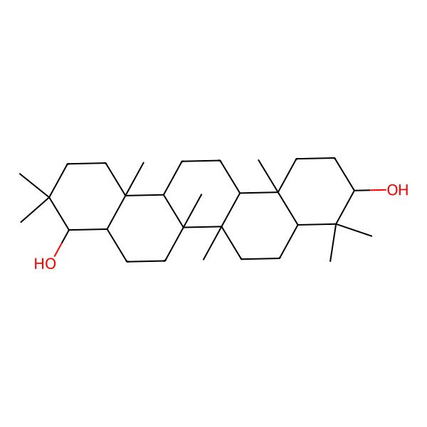 2D Structure of (3S,4aR,6aS,6aS,6bS,8aS,9R,12aS,14aS,14bR)-4,4,6a,6b,10,10,12a,14b-octamethyl-1,2,3,4a,5,6,6a,7,8,8a,9,11,12,13,14,14a-hexadecahydropicene-3,9-diol 2D Structure of (3S,4aR,6aS,6aS,6bS,8aS,9R,12aS,14aS,14bR)-4,4,6a,6b,10,10,12a,14b-octamethyl-1,2,3,4a,5,6,6a,7,8,8a,9,11,12,13,14,14a-hexadecahydropicene-3,9-diol