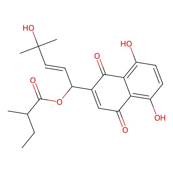 2D Structure of [(E)-1-(5,8-dihydroxy-1,4-dioxonaphthalen-2-yl)-4-hydroxy-4-methylpent-2-enyl] 2-methylbutanoate