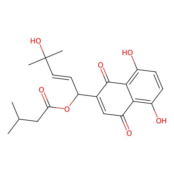 2D Structure of [(E)-1-(5,8-dihydroxy-1,4-dioxonaphthalen-2-yl)-4-hydroxy-4-methylpent-2-enyl] 3-methylbutanoate