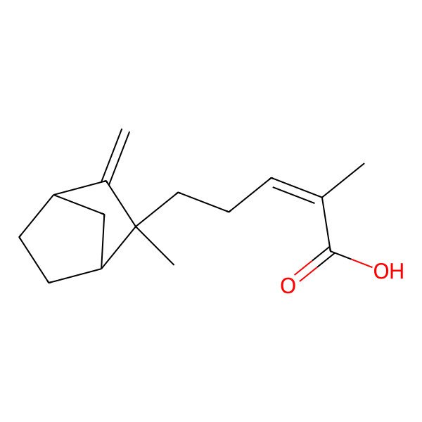 2D Structure of (E)-2-methyl-5-[(1S,2R,4R)-2-methyl-3-methylidene-2-bicyclo[2.2.1]heptanyl]pent-2-enoic acid