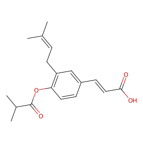 2D Structure of (E)-3-[3-(3-methylbut-2-enyl)-4-(2-methylpropanoyloxy)phenyl]prop-2-enoic acid